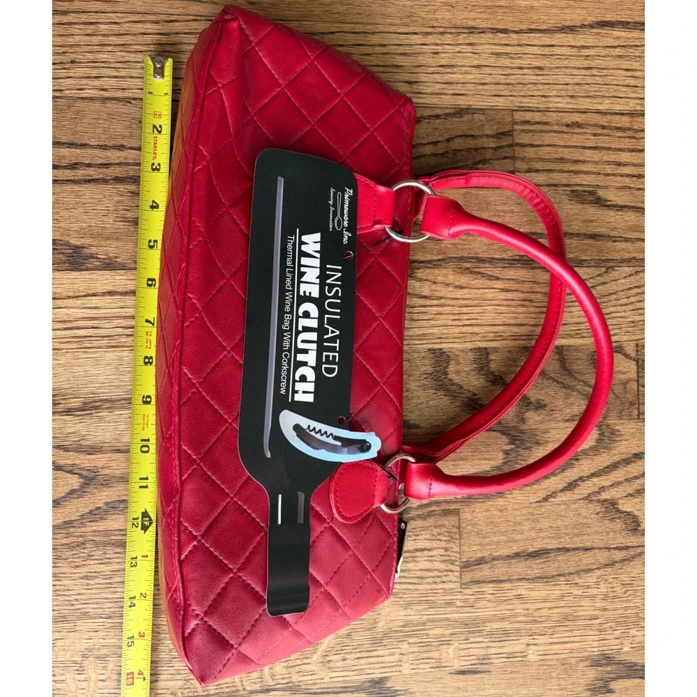 Primeware Red Quilted Insulated Wine Clutch Thermal Bag with Corkscrew NEW